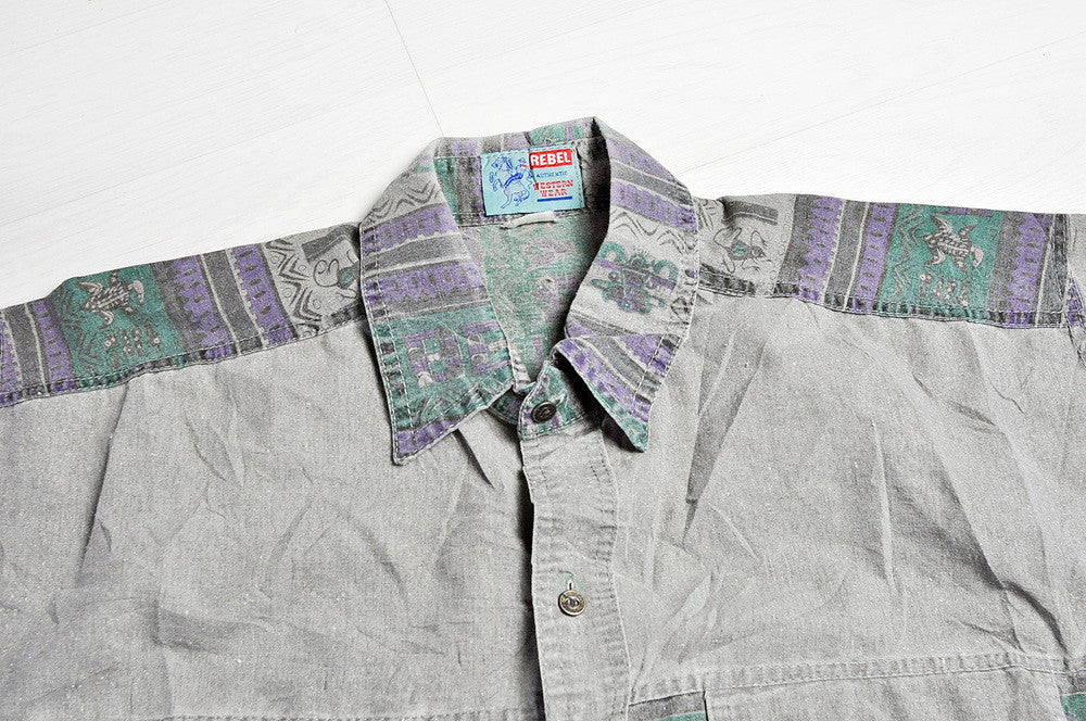 Vintage Chicago Bulls Navajo Patterned Western Short Sleeve Shirt