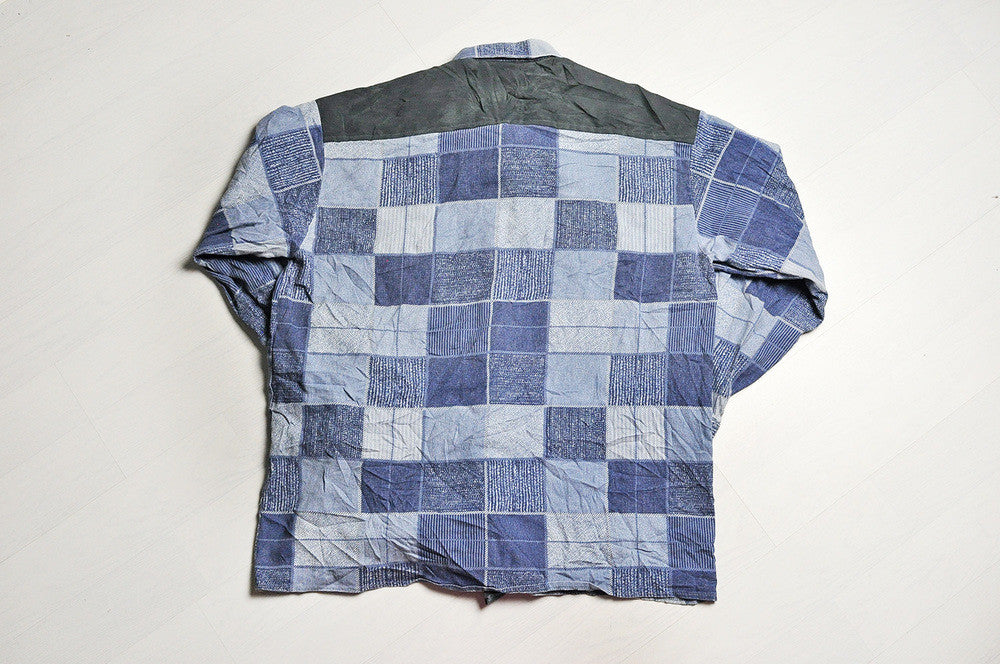 Vintage Patchwork Navy Blue Corduroy Patterned Long Sleeve Shirt