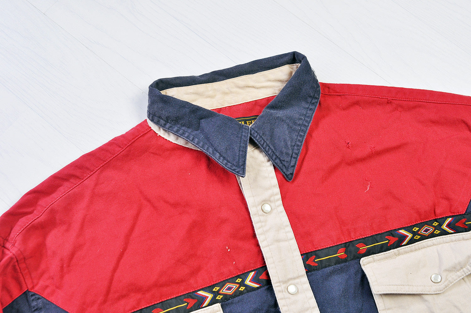 Vintage Wrangler Western Patchwork Long Sleeve Shirt - Navy/Red