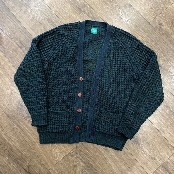 Vintage Heavy Knit Raglan Sleeve Cardigan - Forest Green
