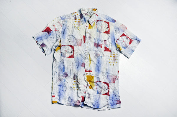 Vintage Crazy Paint Pattern Summer Short Sleeve Biege Shirt