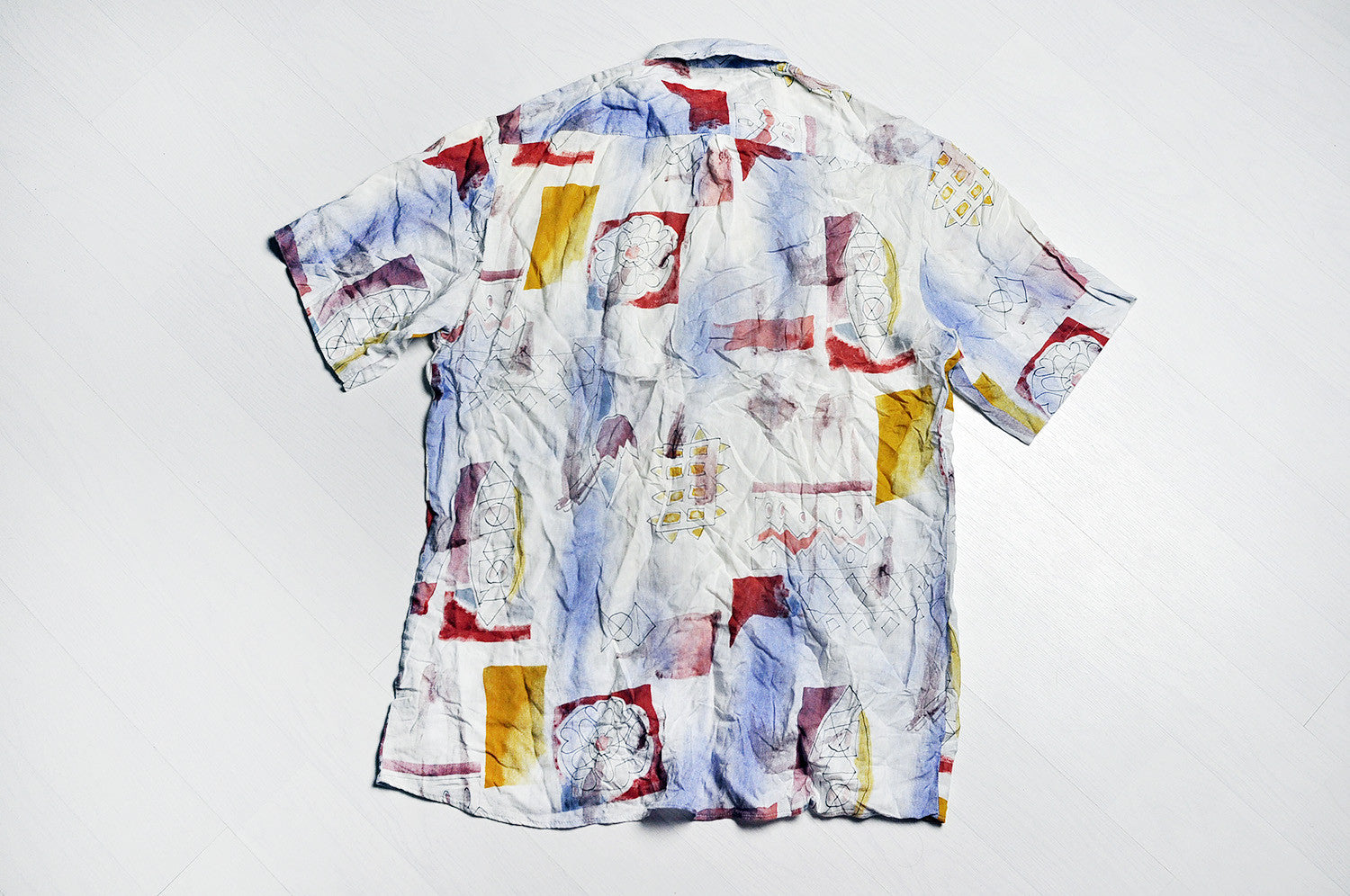 Vintage Crazy Paint Pattern Summer Short Sleeve Biege Shirt