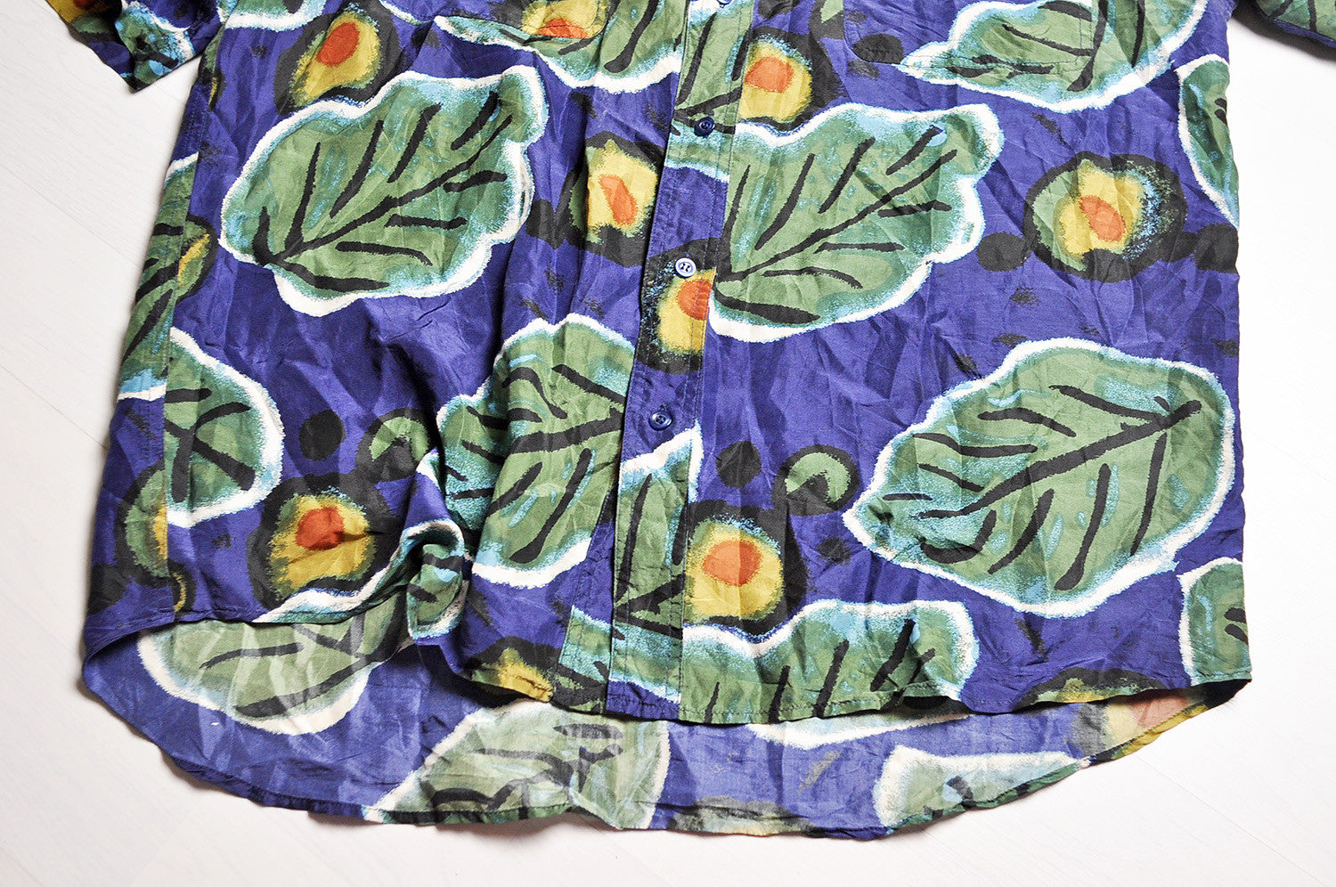 Vintage Crazy Leaf Pattern Summer Short Sleeve Silk Shirt