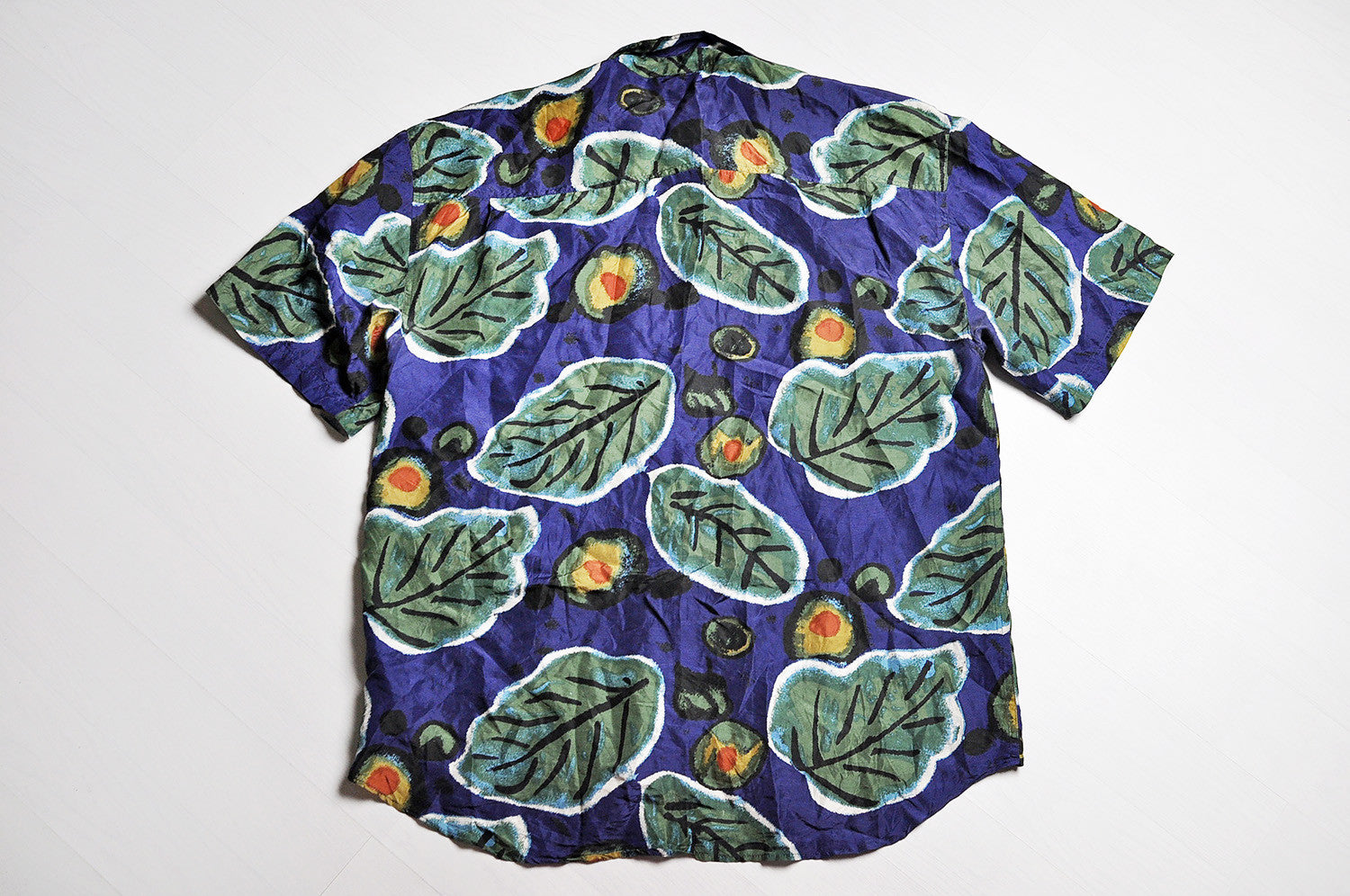 Vintage Crazy Leaf Pattern Summer Short Sleeve Silk Shirt