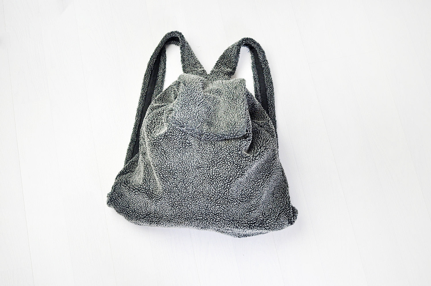 Vintage Super Soft Fur-like Grey Backpack Ruck Sack Bag