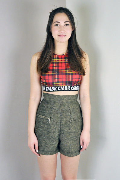 Vintage High Waisted Brown/Black Patterned Mini Shorts Legs