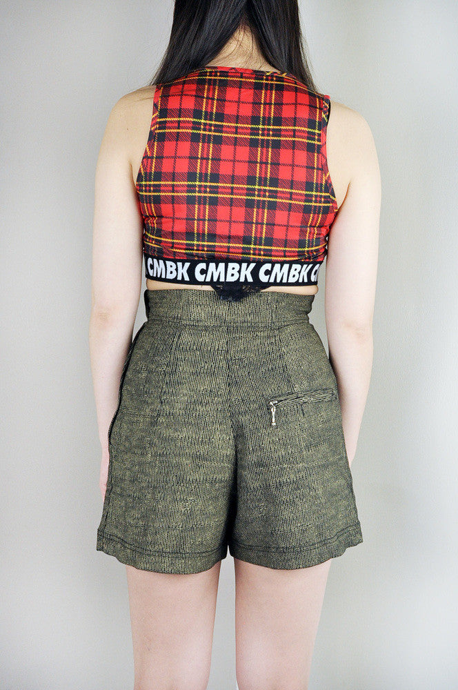 Vintage High Waisted Brown/Black Patterned Mini Shorts Legs
