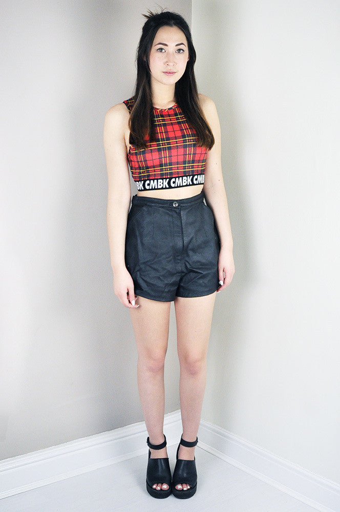Vintage Black Real Leather Shorts Legs
