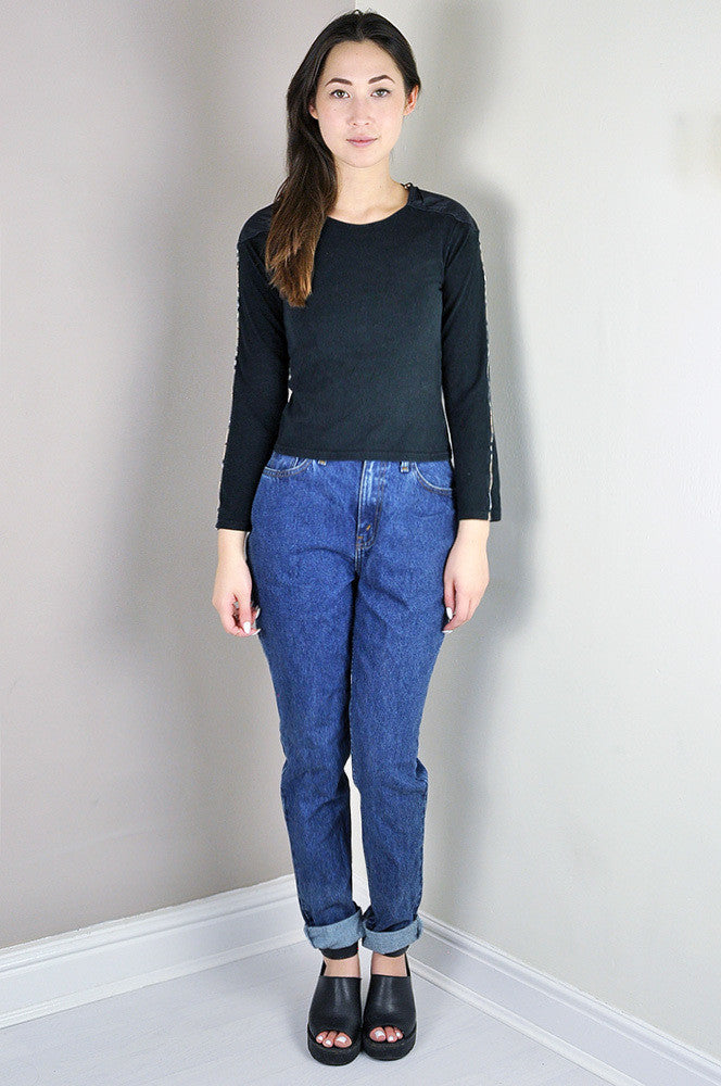 Vintage Burberry Classic Black Long Sleeve Panel Top