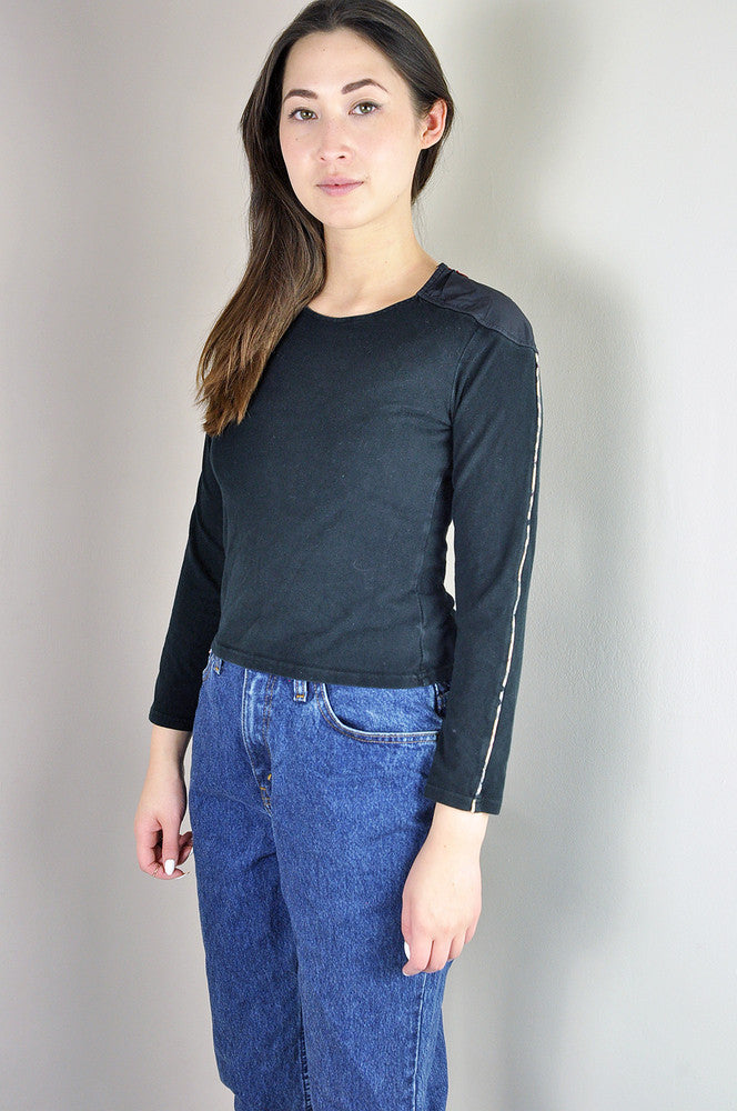 Vintage Burberry Classic Black Long Sleeve Panel Top