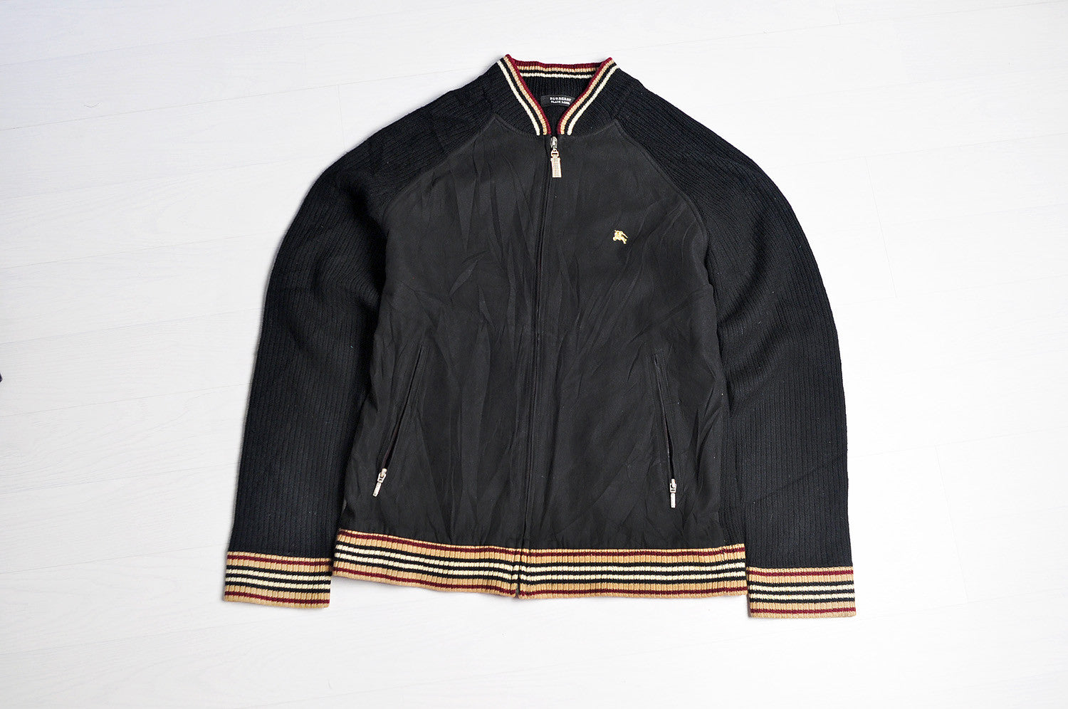Vintage Burberry (Black Label) Raglan Half Knitted Bomber Jacket