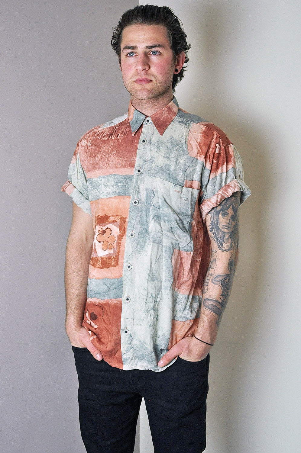 Vintage Rustic Patterned Summer Short Sleeve Shirt