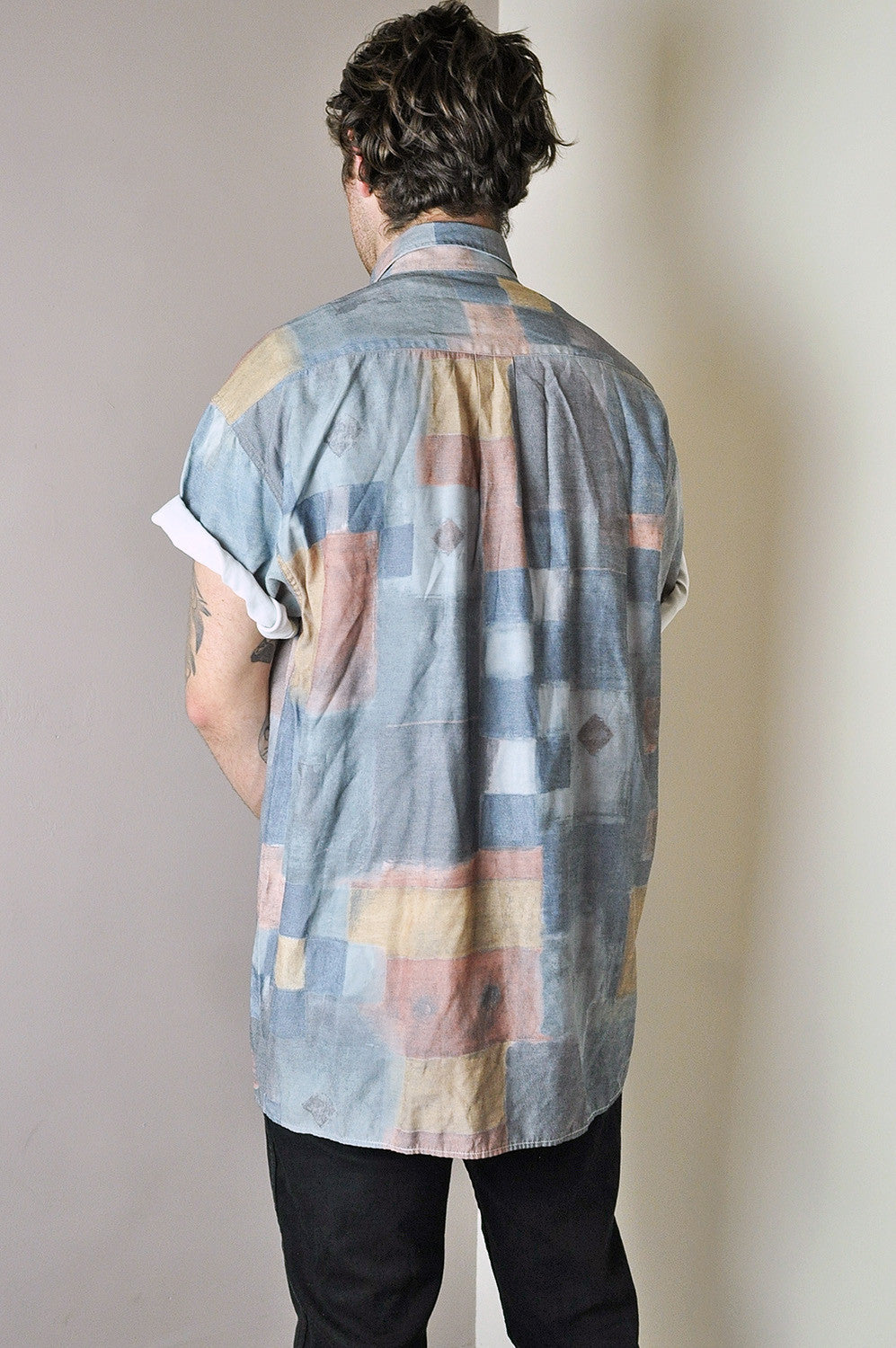 Vintage Patterned Block Colour Short Sleeve Summer Shirt