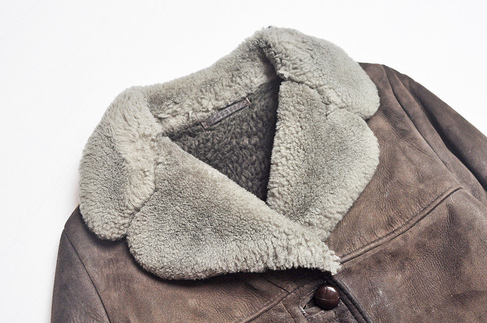 Vintage Dark Brown Shearling Suede Winter Suede Jacket