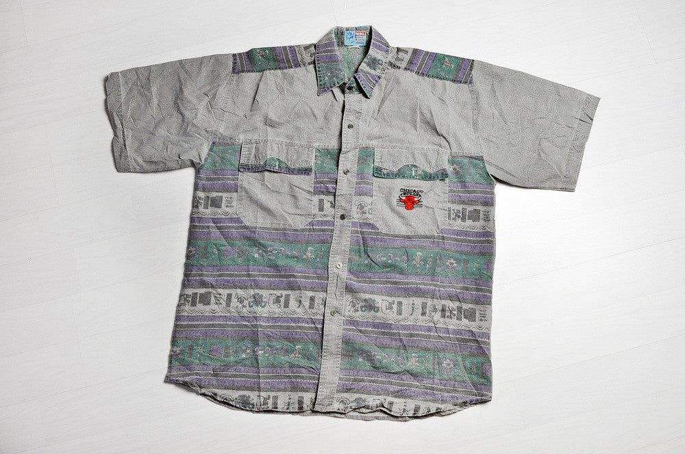 Vintage Chicago Bulls Navajo Patterned Western Short Sleeve Shirt