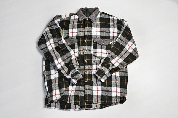Vintage Black/White Check Flannel Long Sleeve Over Shirt