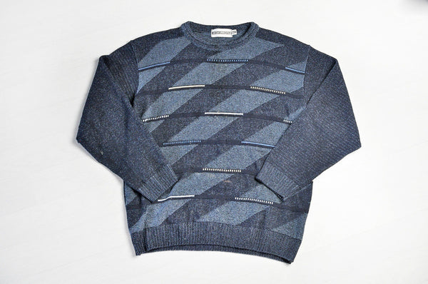 Vintage Speckled/Lined Patterned Navy Knit Jumper/Sweater