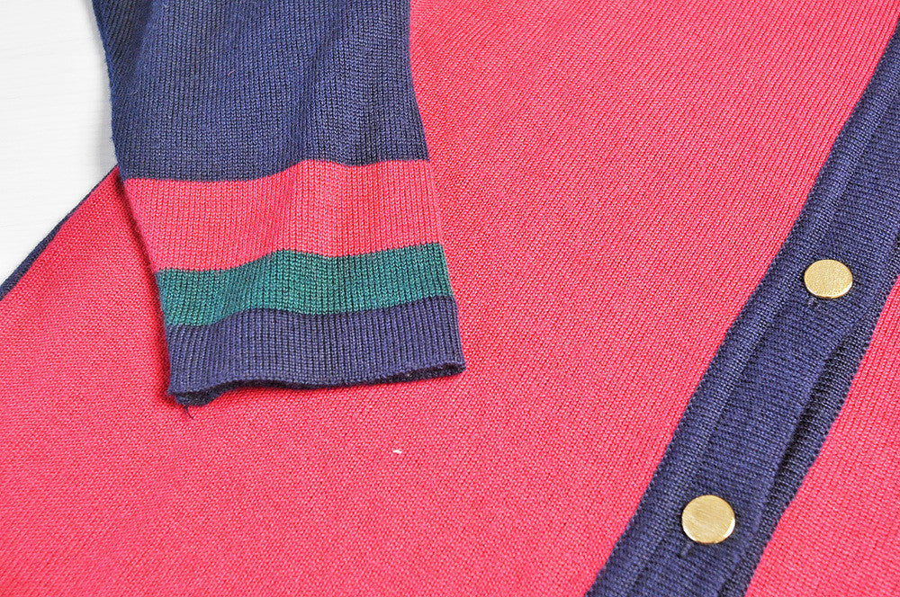 Vintage Tri-Colour Knit Longline Cardigan w/ Gold Buttons