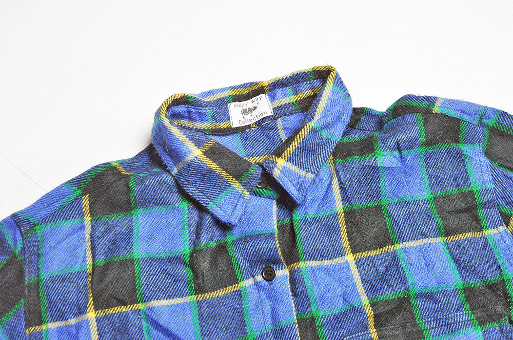 Vintage Blue/Black Checked Flannel Long Sleeve Shirt