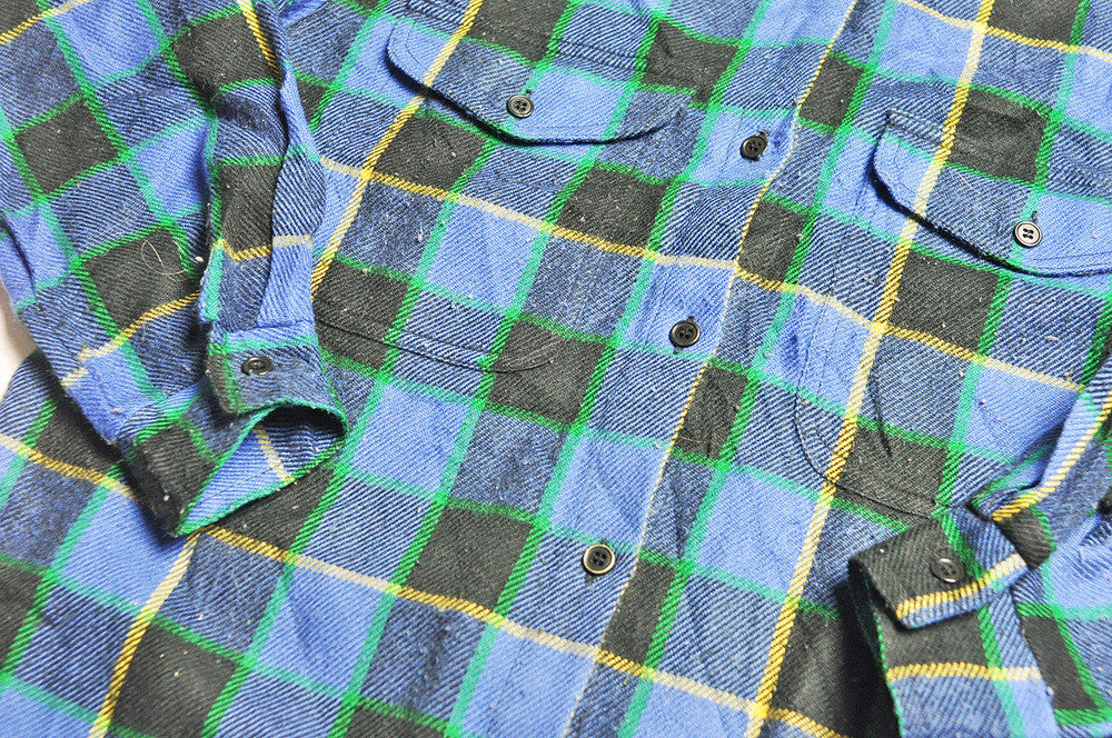 Vintage Blue/Black Checked Flannel Long Sleeve Shirt