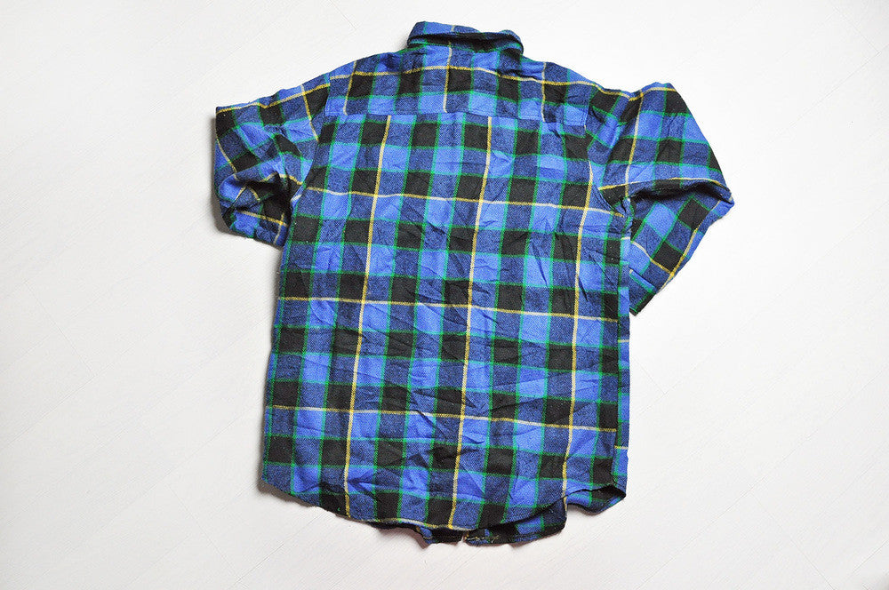 Vintage Blue/Black Checked Flannel Long Sleeve Shirt