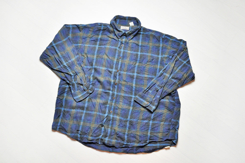 Vintage L.L.Bean Blue Checked Plaid Long Sleeve Oxford Shirt