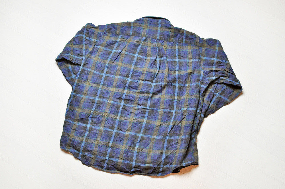 Vintage L.L.Bean Blue Checked Plaid Long Sleeve Oxford Shirt