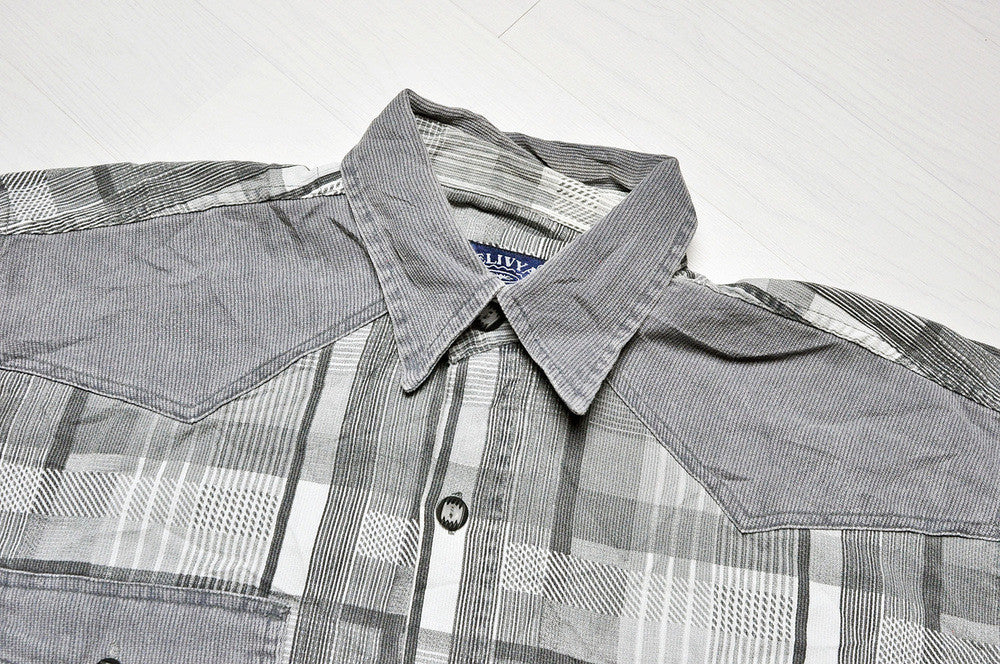 Vintage Grey Checked Flannel/Cord Patched Long Sleeve Shirt