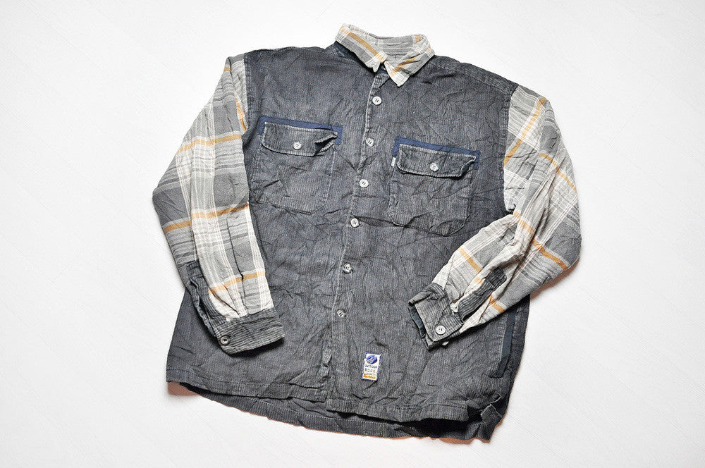 Vintage Brown Corduroy/Tanned Checked Plaid Long Sleeve Heavy Over Shirt