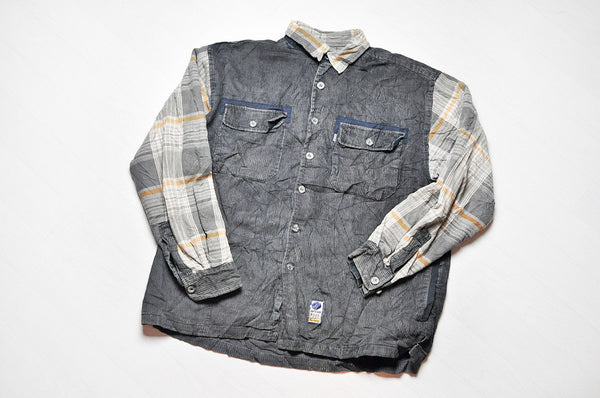 Vintage Brown Corduroy/Tanned Checked Plaid Long Sleeve Heavy Over Shirt