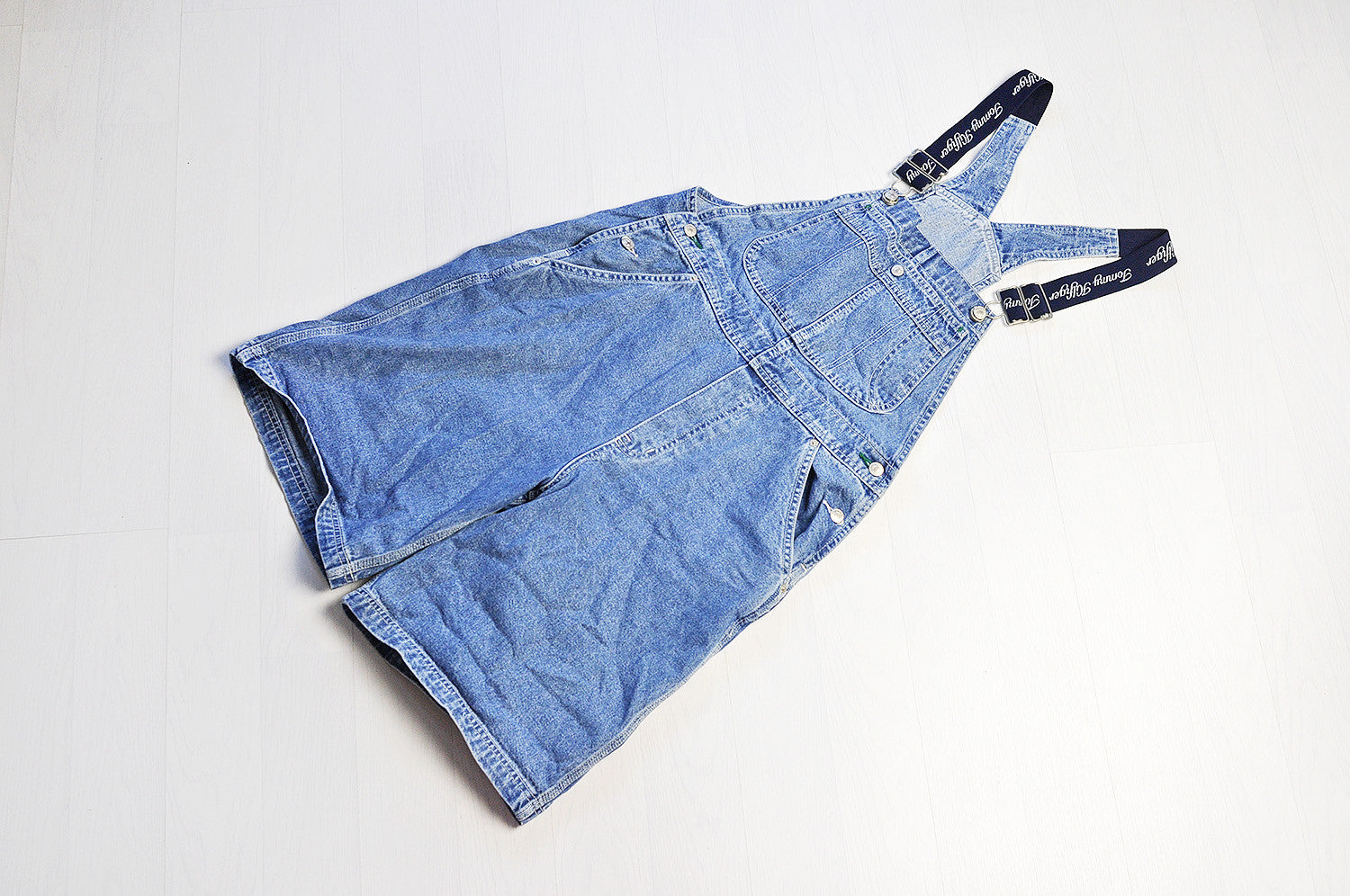 Vintage Tommy Hilfiger Blue Washed Denim Short Dungarees Legs