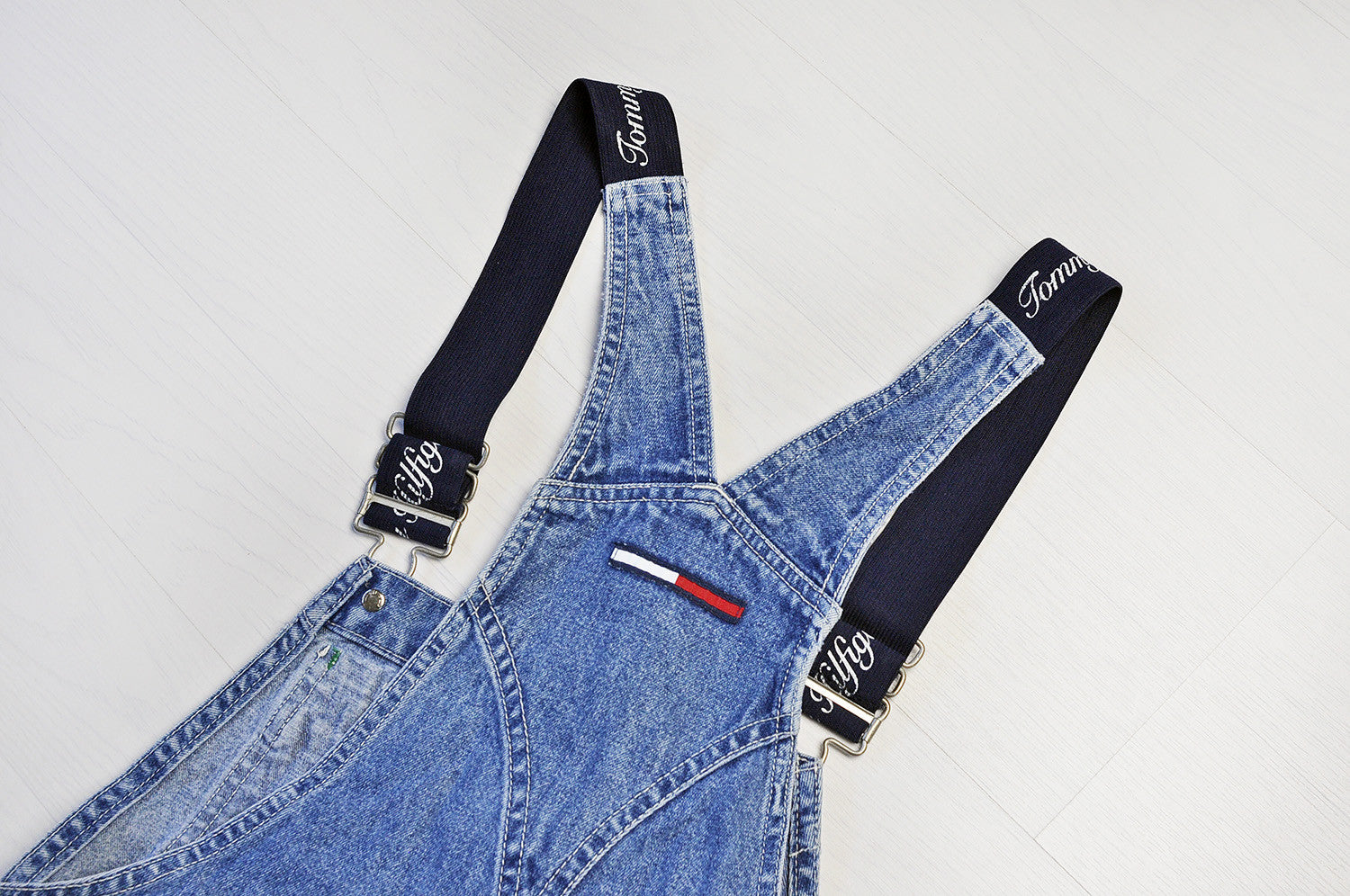 Vintage Tommy Hilfiger Blue Washed Denim Short Dungarees Legs