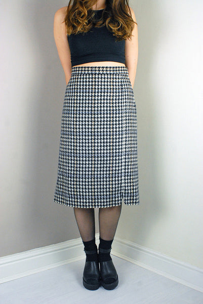 Vintage Dog Tooth Pattern Mixed Wool A-line Pencil Skirt Legs