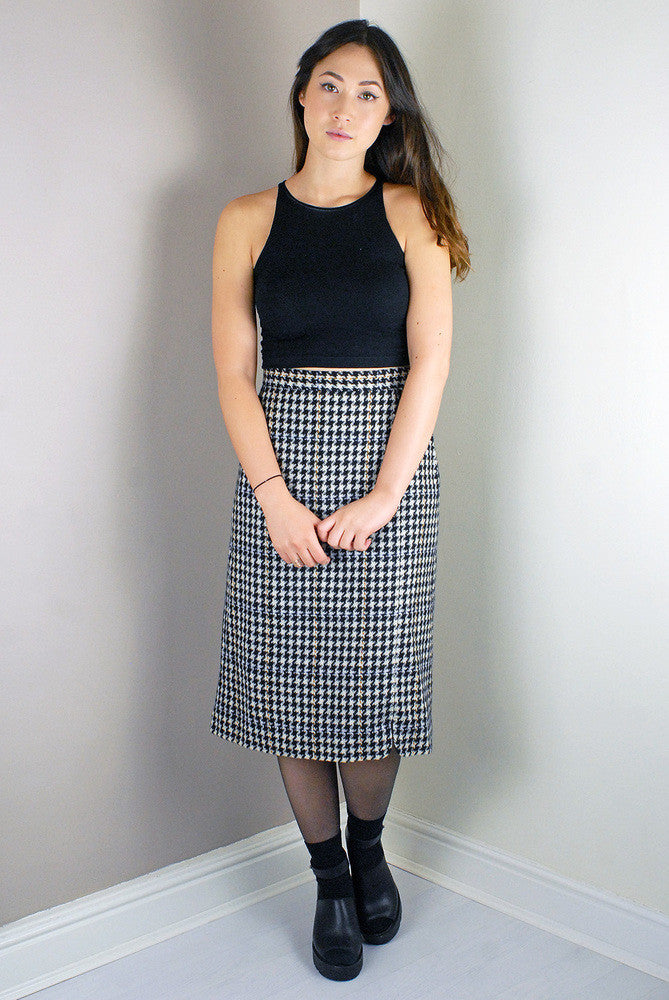 Vintage Dog Tooth Pattern Mixed Wool A-line Pencil Skirt Legs