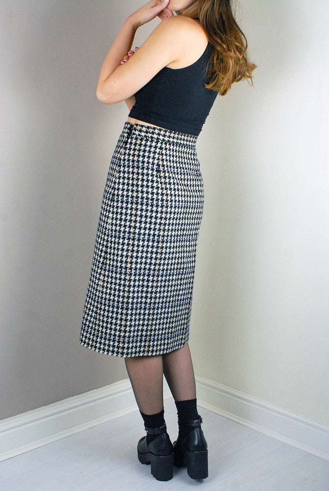 Vintage Dog Tooth Pattern Mixed Wool A-line Pencil Skirt Legs