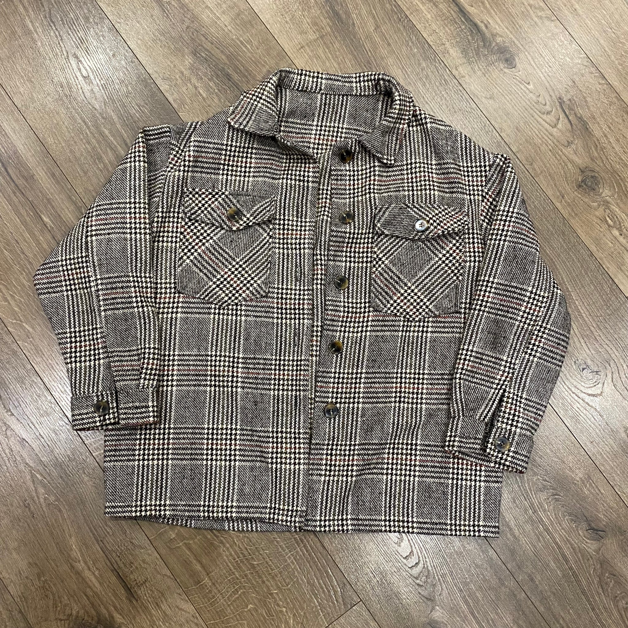 Vintage Dogtooth Checked Brown Flannel Over Shirt/Jacket