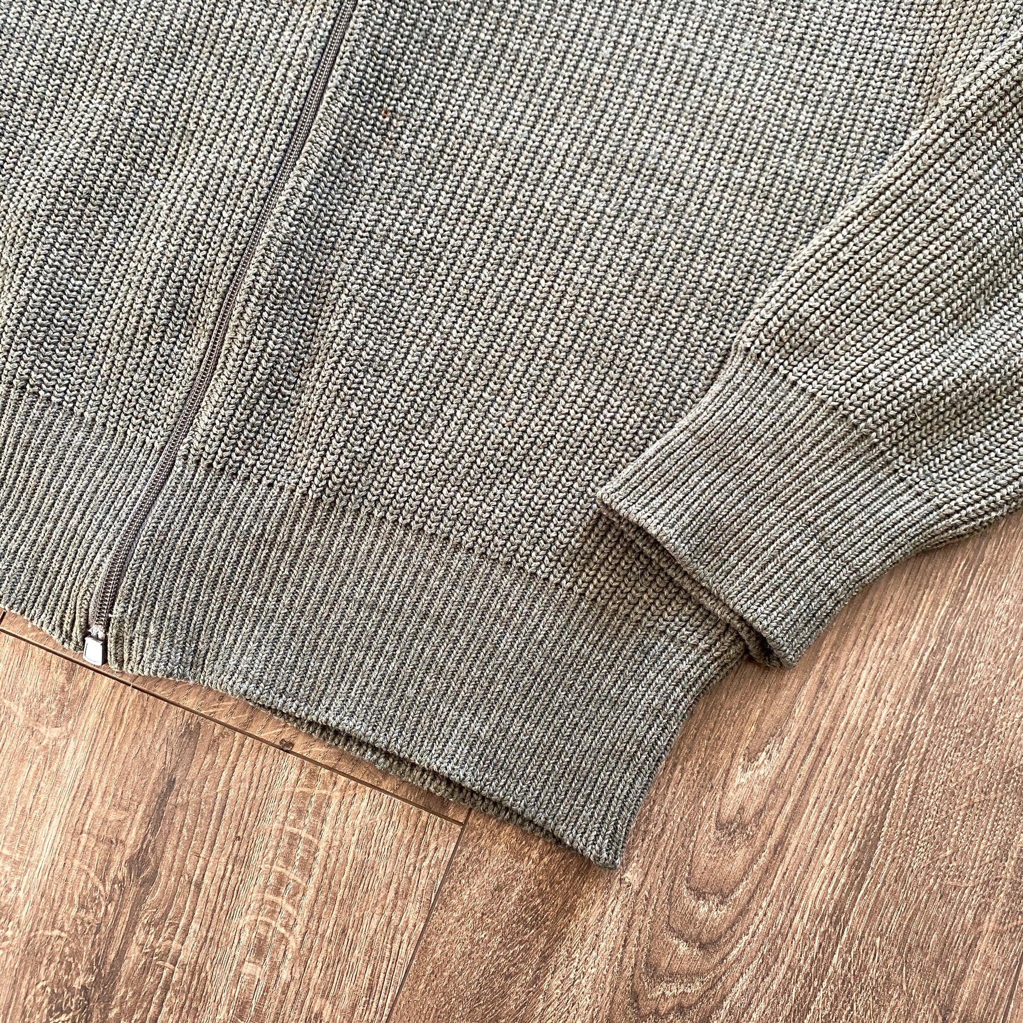Vintage Knit/Corduroy Patch Bomber Cardigan Jumper - Khaki