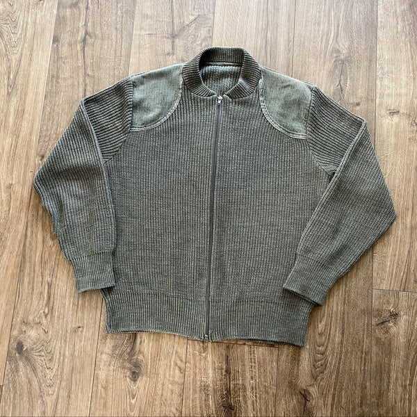 Vintage Knit/Corduroy Patch Bomber Cardigan Jumper - Khaki