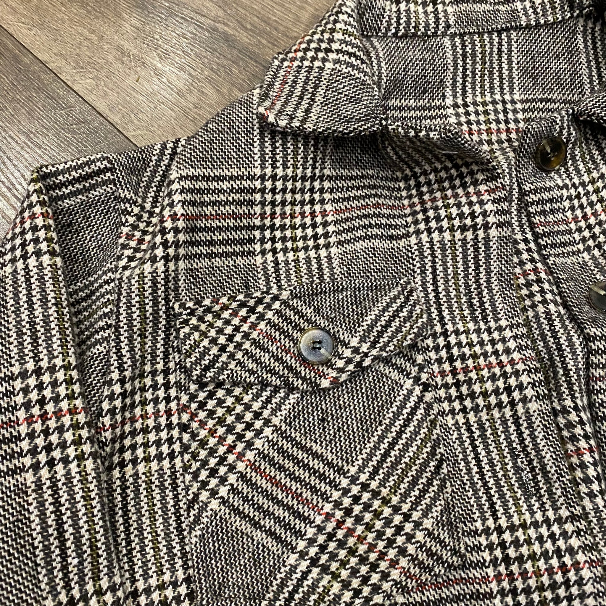 Vintage Dogtooth Checked Brown Flannel Over Shirt/Jacket