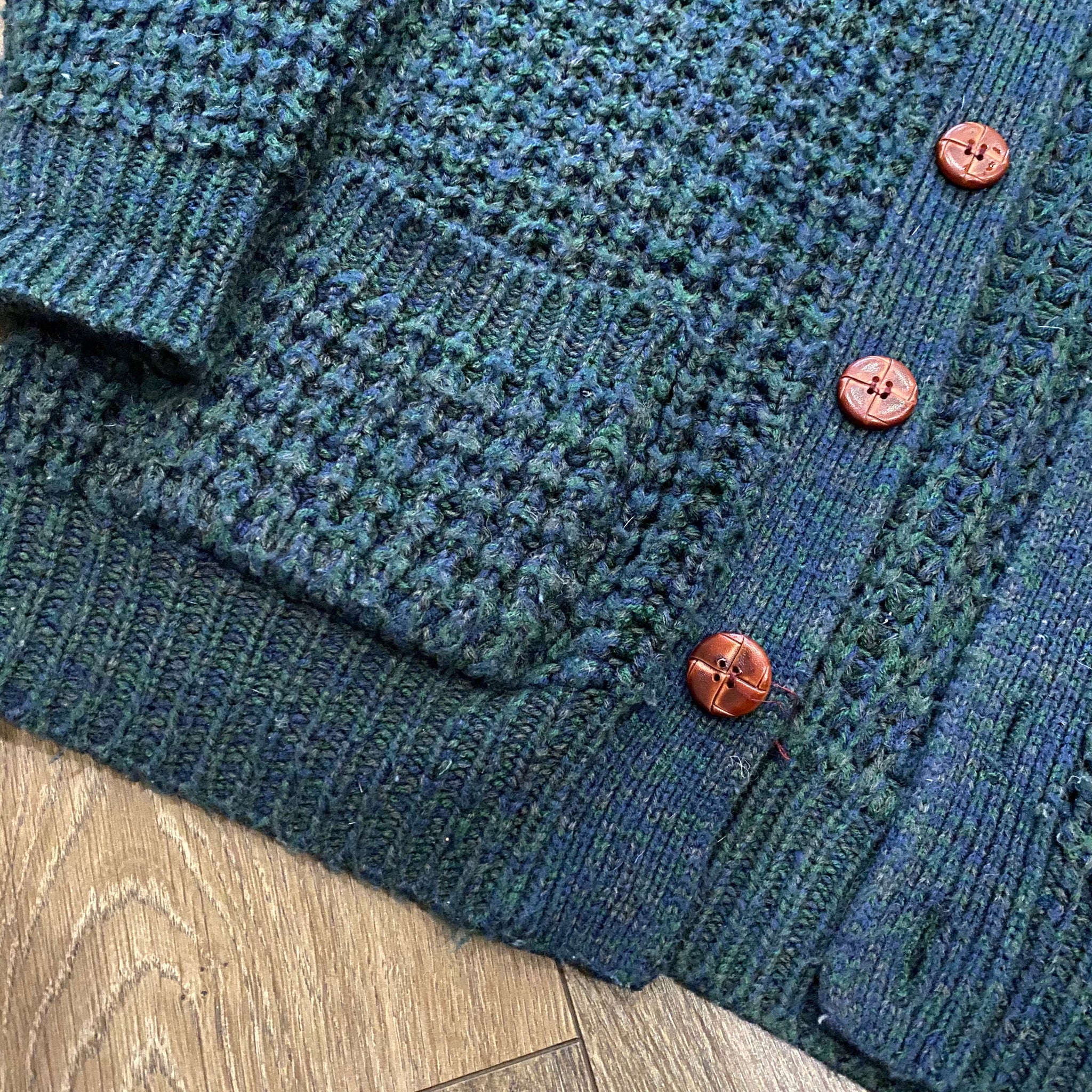 Vintage Heavy Knit Raglan Sleeve Cardigan - Forest Green
