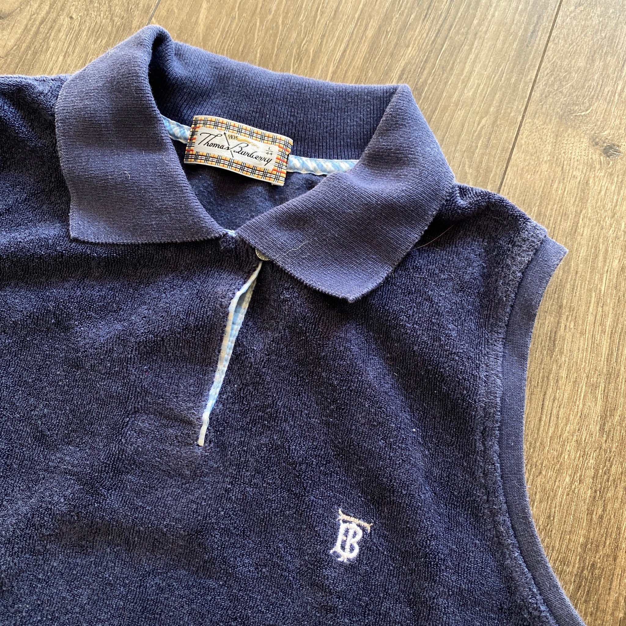 Vintage Thomas Burberry Navy Sleeveless Terry Polo Shirt