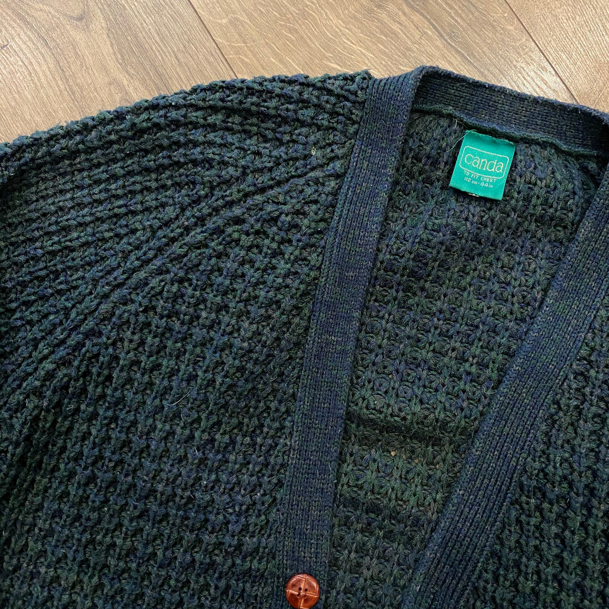 Vintage Heavy Knit Raglan Sleeve Cardigan - Forest Green