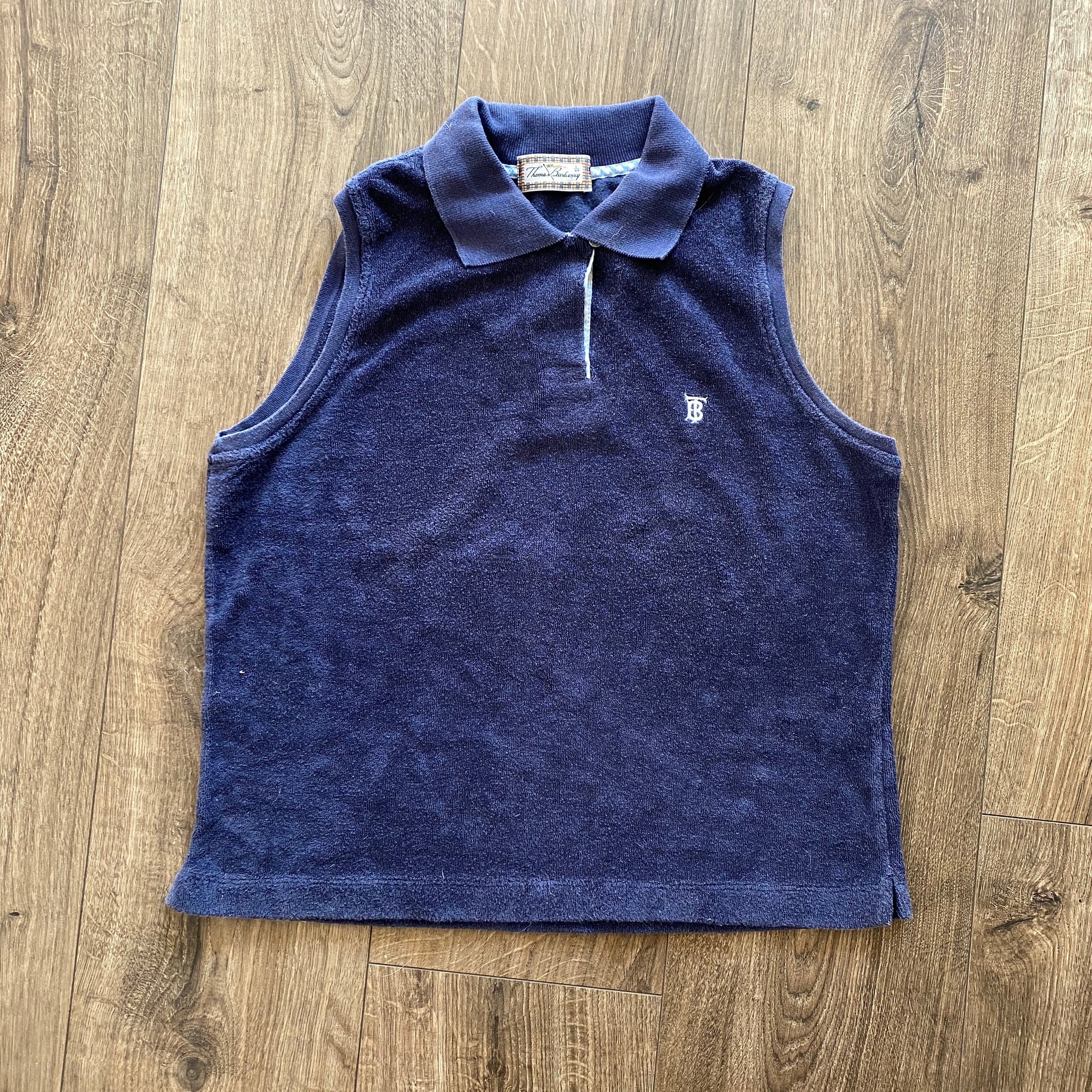 Vintage Thomas Burberry Navy Sleeveless Terry Polo Shirt