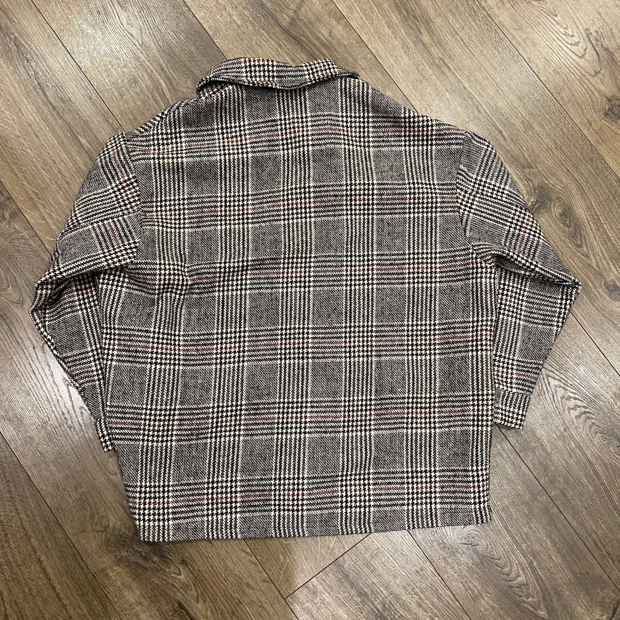 Vintage Dogtooth Checked Brown Flannel Over Shirt/Jacket